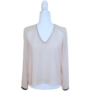 Daniel Rainn sheer pink long sleeve top with black trim metak beading